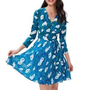 Diane Von Furstenburg Irina Silk Jersey Wrap Dress Abstract Watercolor Size XL